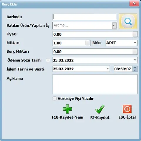 Veresiye Defteri — Müşteriye Borç Ekle ekranı