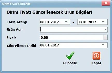 Veresiye Defteri — Birim Fiyat Güncelleme ekranı
