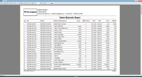 Veresiye Defteri — İşlem Bazında Rapor ekranı