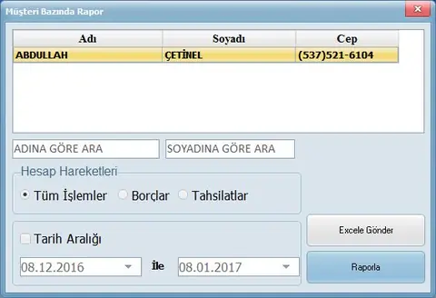 Veresiye Defteri — Müşteri Bazında Rapor ekranı