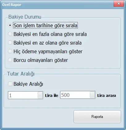 Veresiye Defteri — Özel Listeleme ekranı
